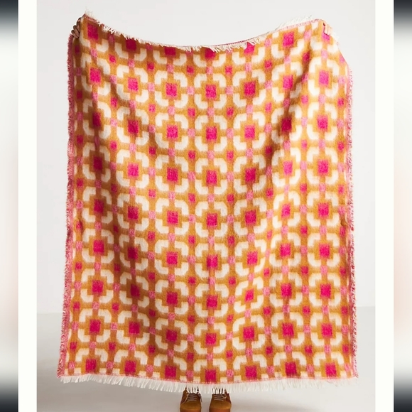 Anthropologie Other - Anthropologie Brushed Wool Throw Blanket - gold, pink